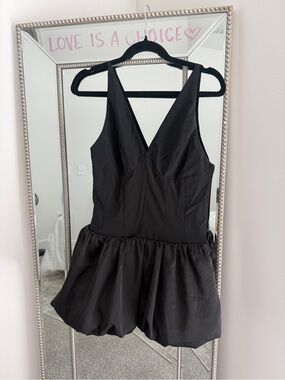 Black V-Neck Bubble Hem Mini Dress